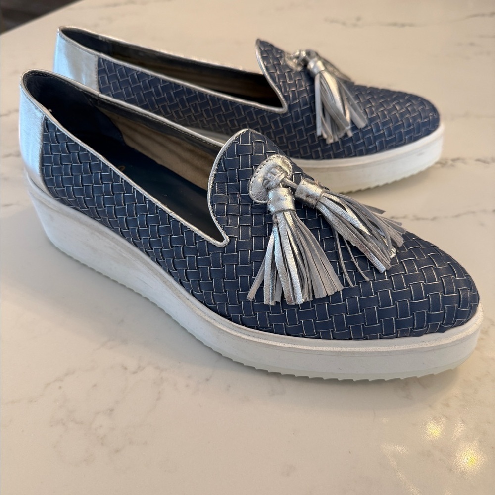 Women's Blue and Silver Woven Loafers with Tassel (made in Italy)